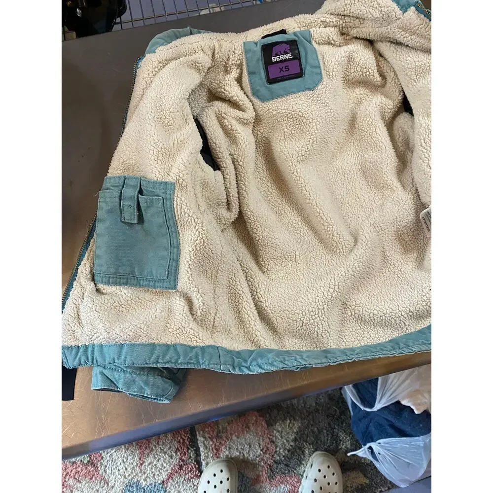 Youth Berne Sherpa-Lined Duck Canvas Hooded Jacket Eucaplyptus XS